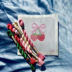 Lienzo de punto de aguja de fresas / Diseño pintado a mano con puntada pintada / Lienzo NDLPT