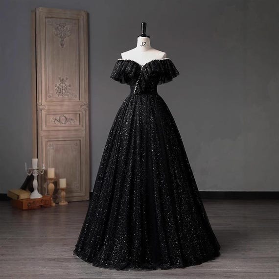 Off Shoulder Sparkly Prom Dress | Black Sequin Tulle Ball Gown - Etsy Israel Off Shoulder Sparkly Prom Dress | Black Sequin Tulle Ball Gown - Etsy Israel