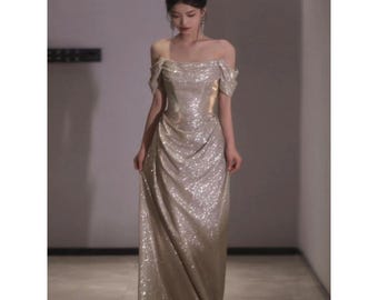 Vestido de fiesta de satén rojo con hombros descubiertos, hecho a mano, vestido de fiesta formal, vestido de cumpleaños, vestido plateado, vestido de fiesta plateado.