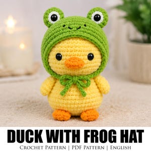 Duck Crochet Pattern PDF | Frog Hat Duck Amigurumi | Cute Plush Duck Crochet Tutorial | Beginner Crochet Pattern | Picture Guide