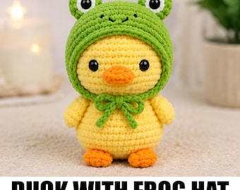 Duck Crochet Pattern PDF | Frog Hat Duck Amigurumi | Cute Plush Duck Crochet Tutorial | Beginner Crochet Pattern | Picture Guide
