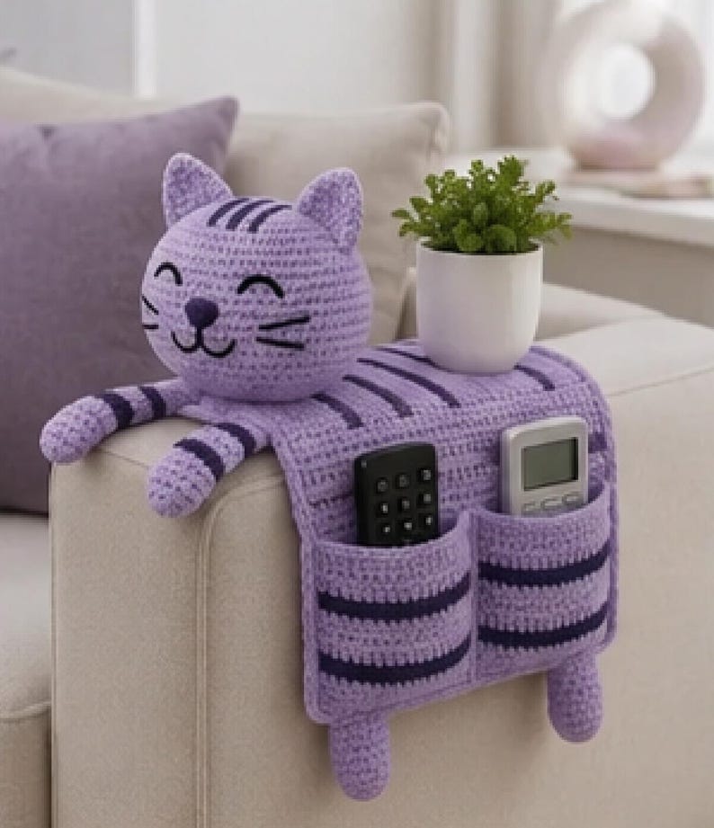 Crochet Sofa Pattern | Cat Sofa Arm Organizer Pattern PDF | Amigurumi Couch Caddy with Pocket | Beginner | Digital Download image 10