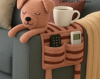 Dog Crochet Sofa Arm Organizer Pattern | Amigurumi Dog Couch Caddy PDF | Remote Control Holder | Beginner Friendly Home Decor