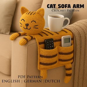 Crochet Sofa Pattern | Cat Sofa Arm Organizer Pattern PDF | Amigurumi Couch Caddy with Pocket | Beginner | Digital Download