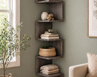Corner Bookshelf | Solid Wood Modern Corner Shelf