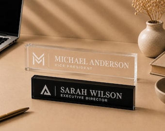 Personalized Acrylic Desk Name Plate | 1” Thick Office Name Sign | Custom Executive Desk Wedge | Realtor Office Desk Plaque| Name Desk Sign