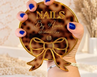 Acrylic Manicure Hand Holder, Nail Artist Gift, 3D Nail Tech Photo Prop, Salon Social Media Sign, Personalized Bow Nail Display Disc