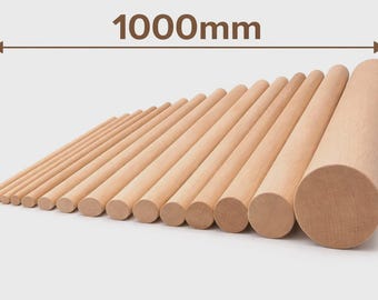 Premium Beech Wood Dowel Rod 1000mm – Strong Hardwood Round Stick 3–60mm, Smooth Sanded, DIY Craft & Furniture, Custom Cut Available