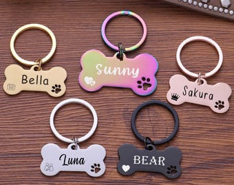 Personalized Dog ID Tag, Bone Shape Custom Engraved Pet Name Tag, Stainless Steel Collar Tag, Dog Name Tag, Puppy Dog Tag, Gifts for Dog Pet