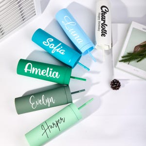 Personalised Skinny Tumbler With Straw, Custom Name Travel Mug, Bridesmaid Proposal, Weeding Keepsake, Bachelorette Party Gift, Baby Shower