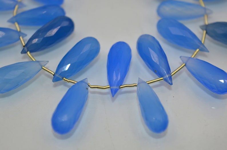 Sky Blue Chalcedony Quartz Elongated Faceted Drops Shape Briolettes Size 19x6 to 22x7 MM Approx 9/'/' inch Natural Quality Gemstone.