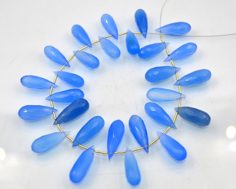 Sky Blue Chalcedony Quartz Elongated Faceted Drops Shape Briolettes Size 19x6 to 22x7 MM Approx 9/'/' inch Natural Quality Gemstone.