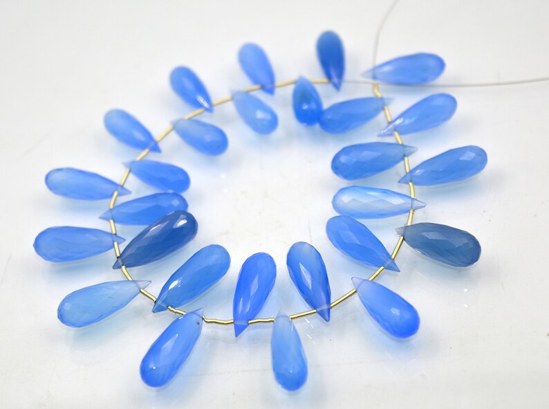 Sky Blue Chalcedony Quartz Elongated Faceted Drops Shape Briolettes Size 19x6 to 22x7 MM  Approx 9/'/' inch  Natural Quality Gemstone.