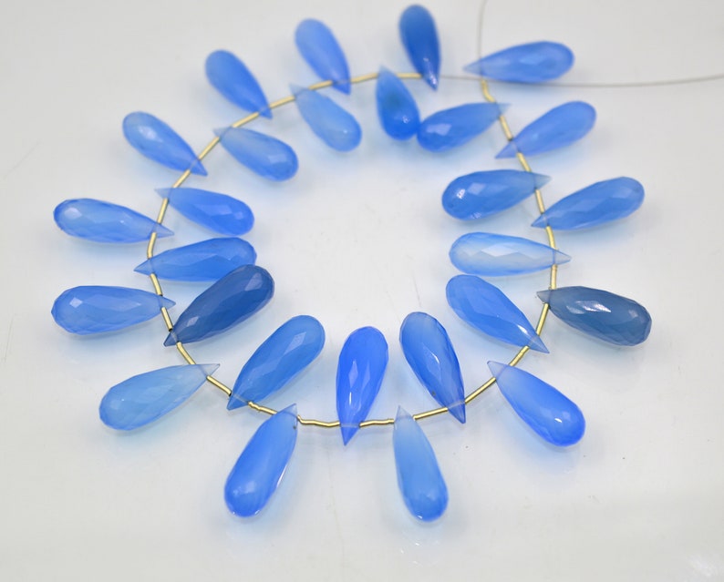 Sky Blue Chalcedony Quartz Elongated Faceted Drops Shape Briolettes Size 19x6 to 22x7 MM Approx 9/'/' inch Natural Quality Gemstone.