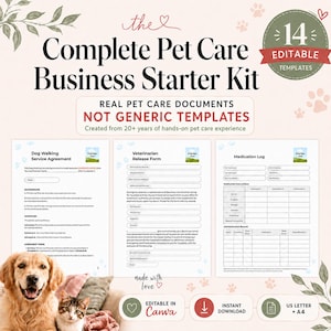 Complete Pet Care Business Starter Kit for Pet Sitters & Dog Walkers, Canva Editable Templates