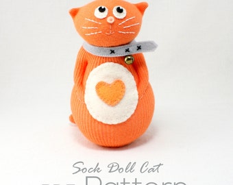 Sock Doll Cat (Pattern PDF ) by Sewinthemoment. Easy to follow photo instructions for each step.