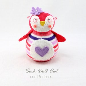 Sock Doll Owl wearing a Headband Pattern PDF instant download beginner friendly instructions by Sewinthemoment perfect to make as a gift