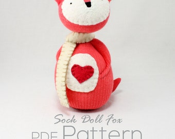 Sock Doll Fox wearing a Scarf Pattern PDF instant download beginner friendly instructions by Sewinthemoment perfect to make as a baby gift