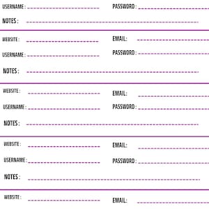 A4 Password Manager Printable, Password Tracker, Digital PDF, Instant Download
