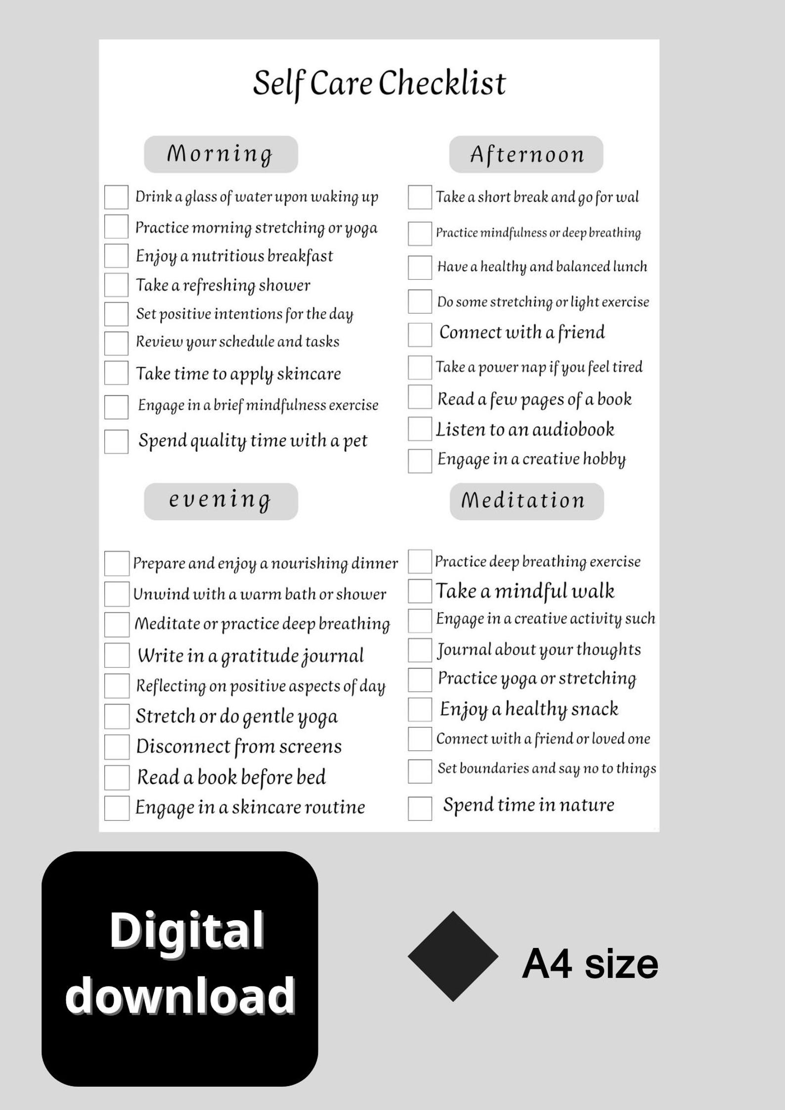 Self Care Routine Checklist | Wellness Planner Printable | Instant ...