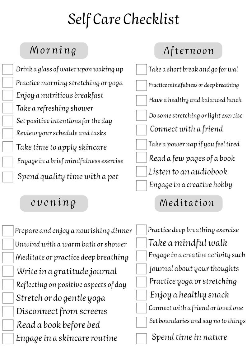 Self Care Routine Checklist | Wellness Planner Printable | Instant ...
