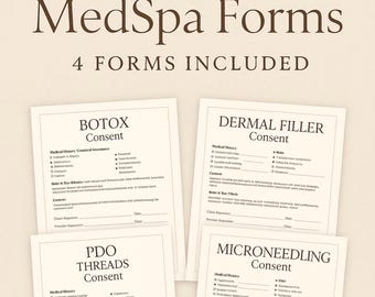 Paquete de formularios para spas médicos de lujo / Formularios de admisión, consentimiento y cuidados posteriores / Plantillas para clínicas estéticas / Descarga instantánea