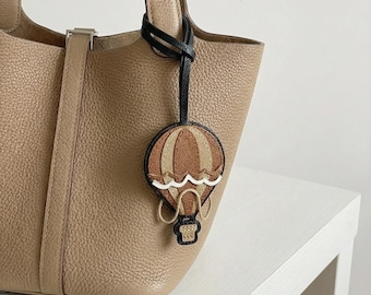Handmade Leather Hot Air Balloon Bag Charm, Artisan Keychain