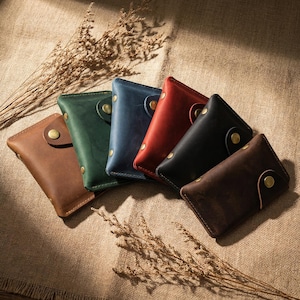 Full Grain Leather Coin Purse, Vintage Snap Card Wallet, Minimalist Pouch, Unisex Pocket Case