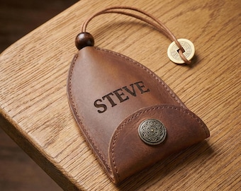 Personalized Leather Car Key Case | Handmade Crazy Horse Leather Pouch