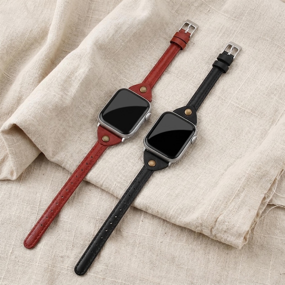Apple Watch Band Full-Grain Cowhide Leather Strap Slim Wristband Stainless Steel Buckle
