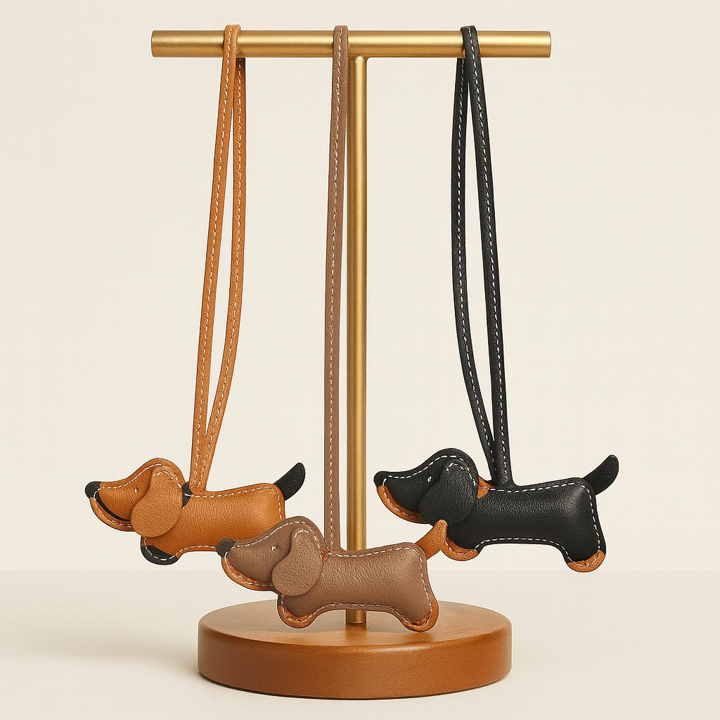 Full-grain Leather Dachshund Bag Charm,Sausage Dog Purse Accessory, Keychain Pendant, 3 Colors