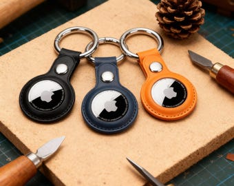 Personalized PU Leather AirTag Holder Keychain Protective Case, for Keys, Pets, Kids, Bags