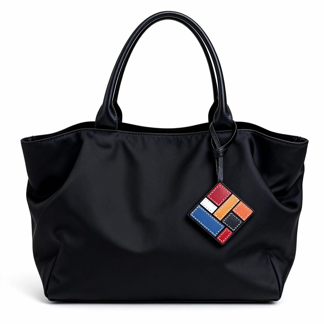 Handmade Leather Bag Charm | Geometric Color Block Keychain - Etsy