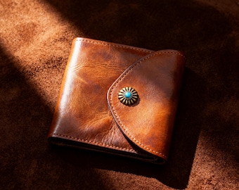 Vintage Style Full-Grain Vegetable Tanned Wallet Handmade Retro Wallet, Imported Leather, 4 Colors, Gift-Ready