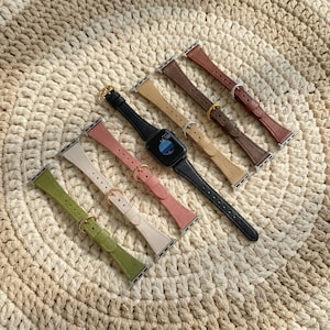 Slim Leather Apple Watch Band, Waist Shaped Strap, Elegant Wristband
