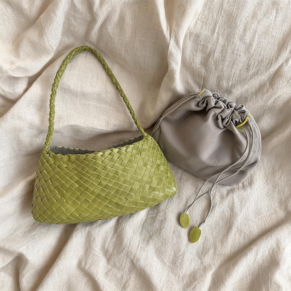 Woven Leather Shoulder Bag, Handwoven Hobo Purse, Soft Underarm Handbag