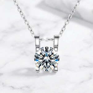 Bull Head Moissanite Necklace, 1 Carat Solitaire Taurus Pendant, S925 Sterling Silver Horn Setting D Color Minimalist Jewelry Gift for Her