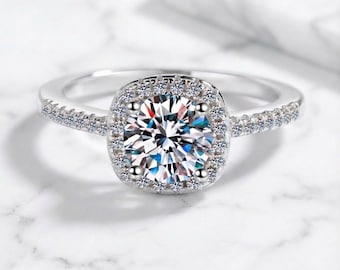 Zertifizierter Moissanit Brilliant Cut Versprechen Ring, D Farbe VVS1,925 Sterling Silber, Versprechen Ring Jubiläumsgeschenk für Sie