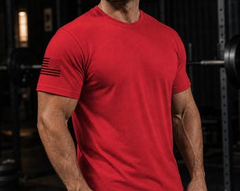 American Flag Sleeve Gym T-Shirt - Patriotic Training Tee