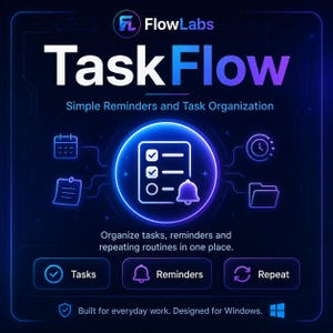 TaskFlow Portable Windows Task Reminder App - Recurring Tasks, Desktop Notifications, Categories, Snooze, Backup
