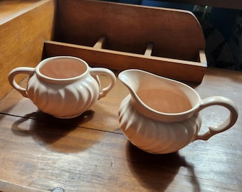 Franciscan Pottery Coral Pink Coronado pattern Creamer and Open Sugar 2 pc. set - PERFECT CONDITION!  Vintage Mid-century cottage style