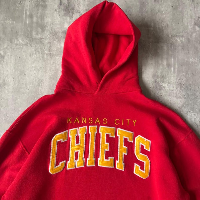 Vintage Russell Athletic Kansas City Chiefs Hoodie Red NFL Pullover Large XL image 2