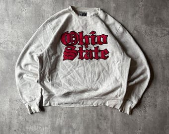 J America Ohio State Buckeyes Sweatshirt Crewneck Red Applique Logo Gray Size M