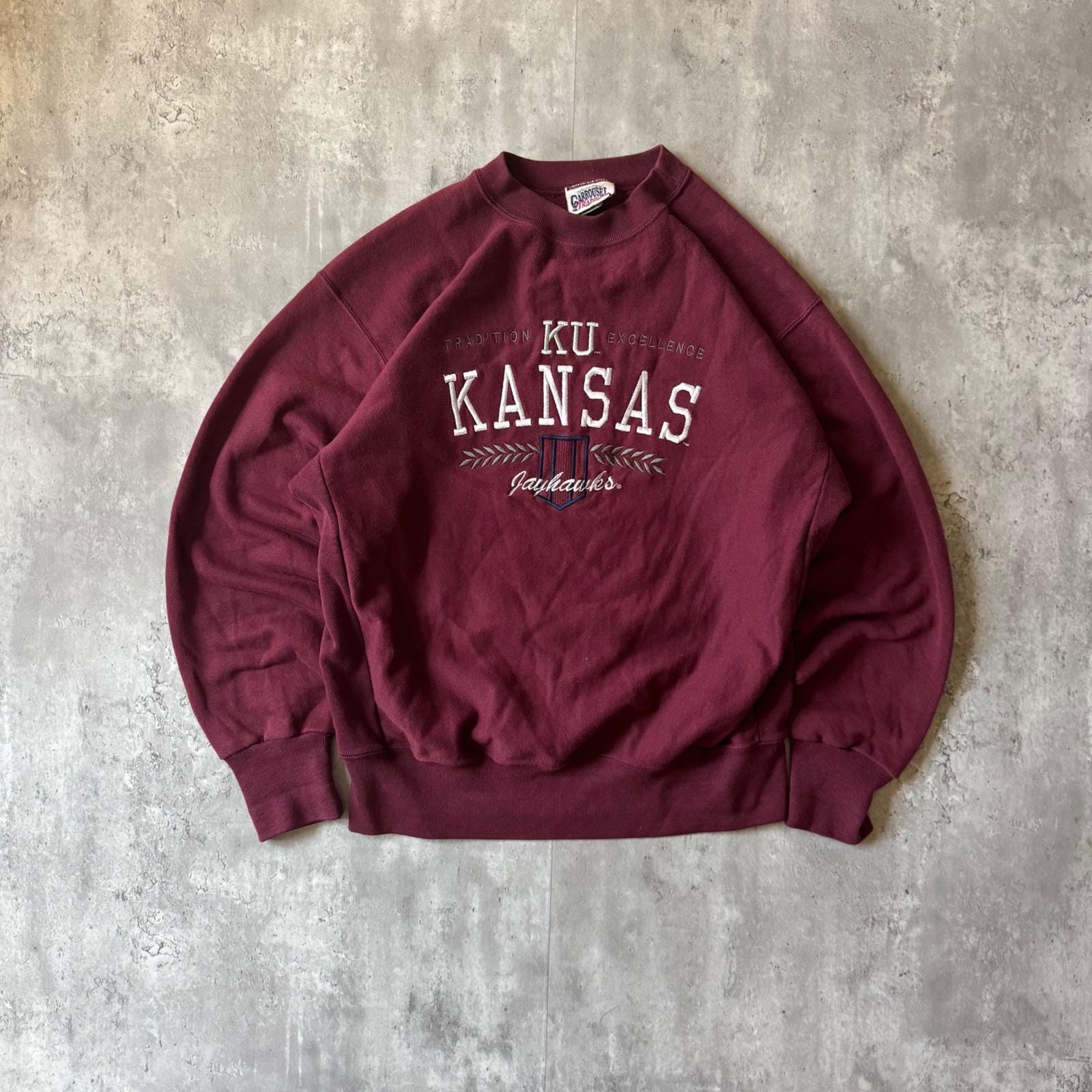 Vintage KU Kansas Jayhawks Sweatshirt Maroon Carrousel Trading Co 