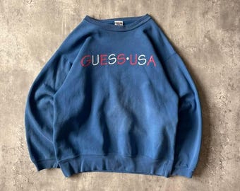 VIntage 90's Guess Sweatshirt USA Light Blue One Size