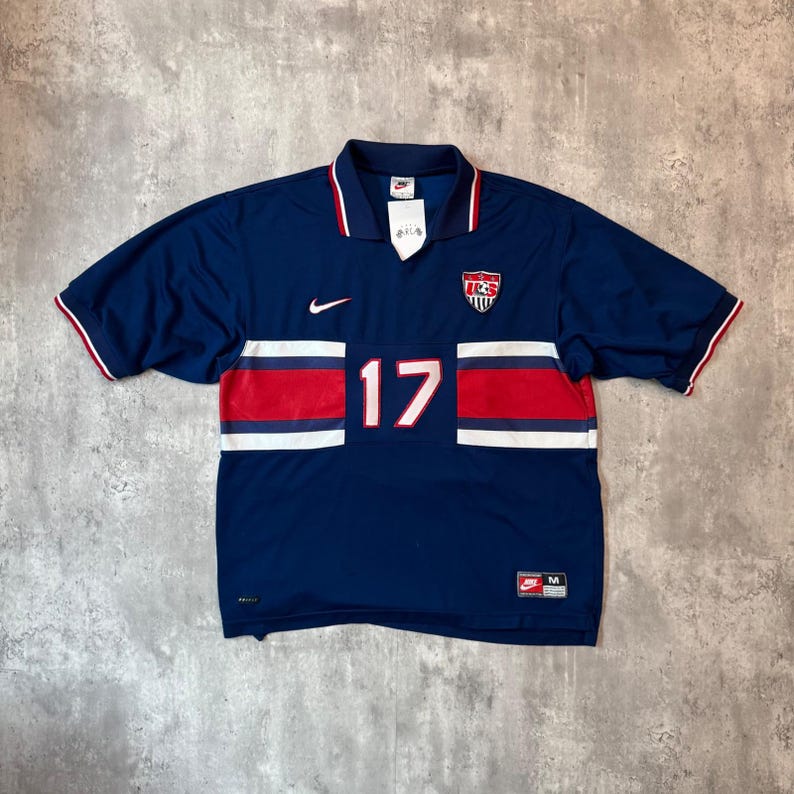 Vintage 1997 Nike USMNT Marcelo Balboa 17 Soccer Jersey Navy Blue Mens Medium bild 1