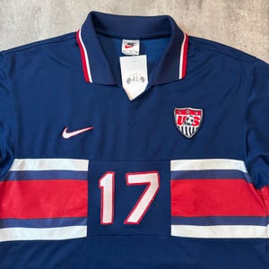 Vintage 1997 Nike USMNT Marcelo Balboa 17 Soccer Jersey Navy Blue Mens Medium bild 2