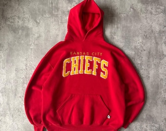 Vintage Russell Athletic Kansas City Chiefs Hoodie Red NFL Pullover Large XL