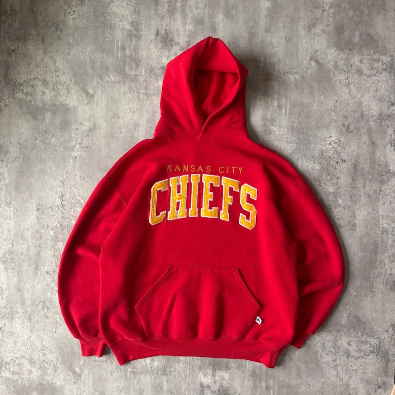 Vintage Russell Athletic Kansas City Chiefs Hoodie Red NFL Pullover Large XL image 1