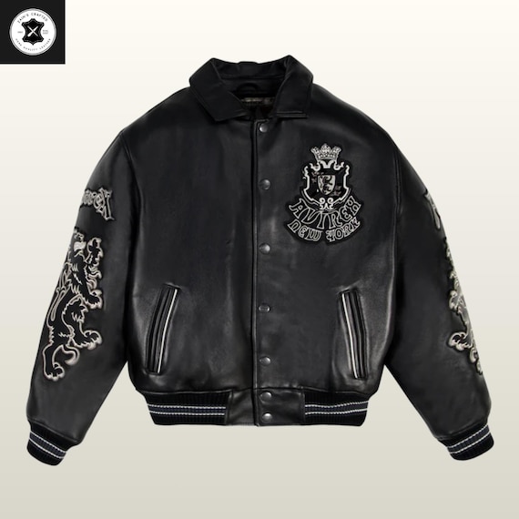 AVIREX VARSITY JACKET レター刺繍 ブラック M Vintage Avirex Style Men's Black Leather Varsity Jacket